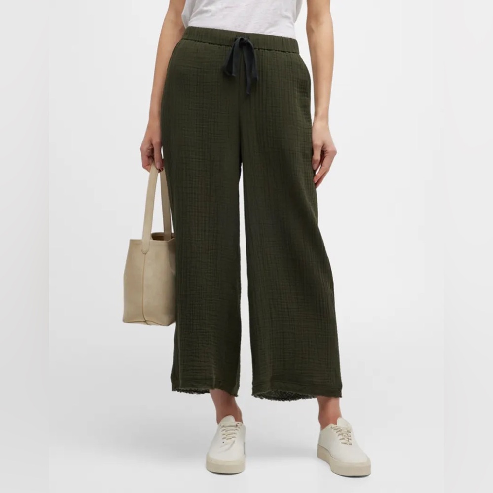 Eileen Fisher Wide Cropped Organic Cotton Gauze Lagenlook Natural Crinkle Medium